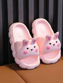 1双可爱卡通兔子儿童拖鞋，防滑，适合室内外/沙滩穿着，夏季款