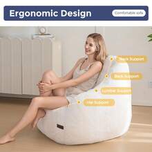 MAXYOYO Bean Bag Chair, Comfy Bean Bag Sofa With Back Support, Faux Fur Bean Bag Chair For Adults And Kids, Stuffed Floor Sofa For Living Room, Bedroom, Apartment, Beige - 米色 - 查看 6