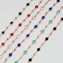 50cm-100cm Metal Copper Chains With Colorful Crystal Design, Suitable For Jewelry DIY Making, Including Hair Chains, Necklaces, Bracelets, Anklets, Earrings, Not Including Reel