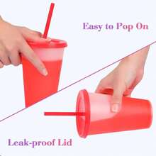 20 PCS 710 Ml Color-Changing Magic Cups With Lid And Reusable Straw, Multicolor Cups For Cold Drinks, Parties, Home And Office - Multicolor - View 6