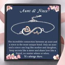 1pc Aunt & Niece Infinity Heartbeat Bracelet With Card And Box Gift, Birthday Gift, Christmas Gift
