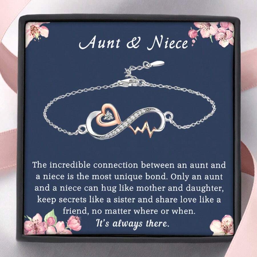 1pc Aunt & Niece Infinity Heartbeat Bracelet With Card And Box Gift, Birthday Gift, Christmas Gift