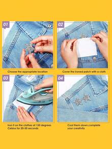 8pcs Embroidered Star Patches, Multi-Size Adhesive Star Patches, Resin Rhinestone Star Shape Stickers, Decorations For Valentine's Day(Random Size) - Multicolor - View 6