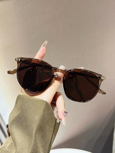 1 Pair Brown Round PC Frame Personalized Earring Fashion Glasses, Suitable For Daily Wear, Also Can Be Beach Accessories, Ideal For Women's Glasses, Basic Outfits, Business Casual, Summer Beach Vacation, Outdoor Activities And Travel In Autumn/Winter