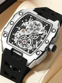 MEGIR Modny Mechaniczny Zegarek Dla Mężczyzn Wydrążony Automatyczny Sportowy Zegarek Na Rękę Świecący Wodoodporny Silikonowy Pasek Zegara Prezenty Męskie