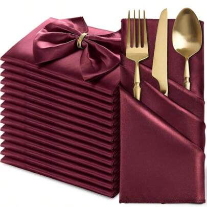 24 pezzi di tovaglioli in stoffa di raso morbido, tovaglioli quadrati riutilizzabili da 43*43 cm/17*17 pollici, adatti per matrimoni, festa di nascità, cene, ristoranti, feste, uso quotidiano in tutte le stagioni, Natale, Ringraziamento, Capodanno, fazzoletti da cucina