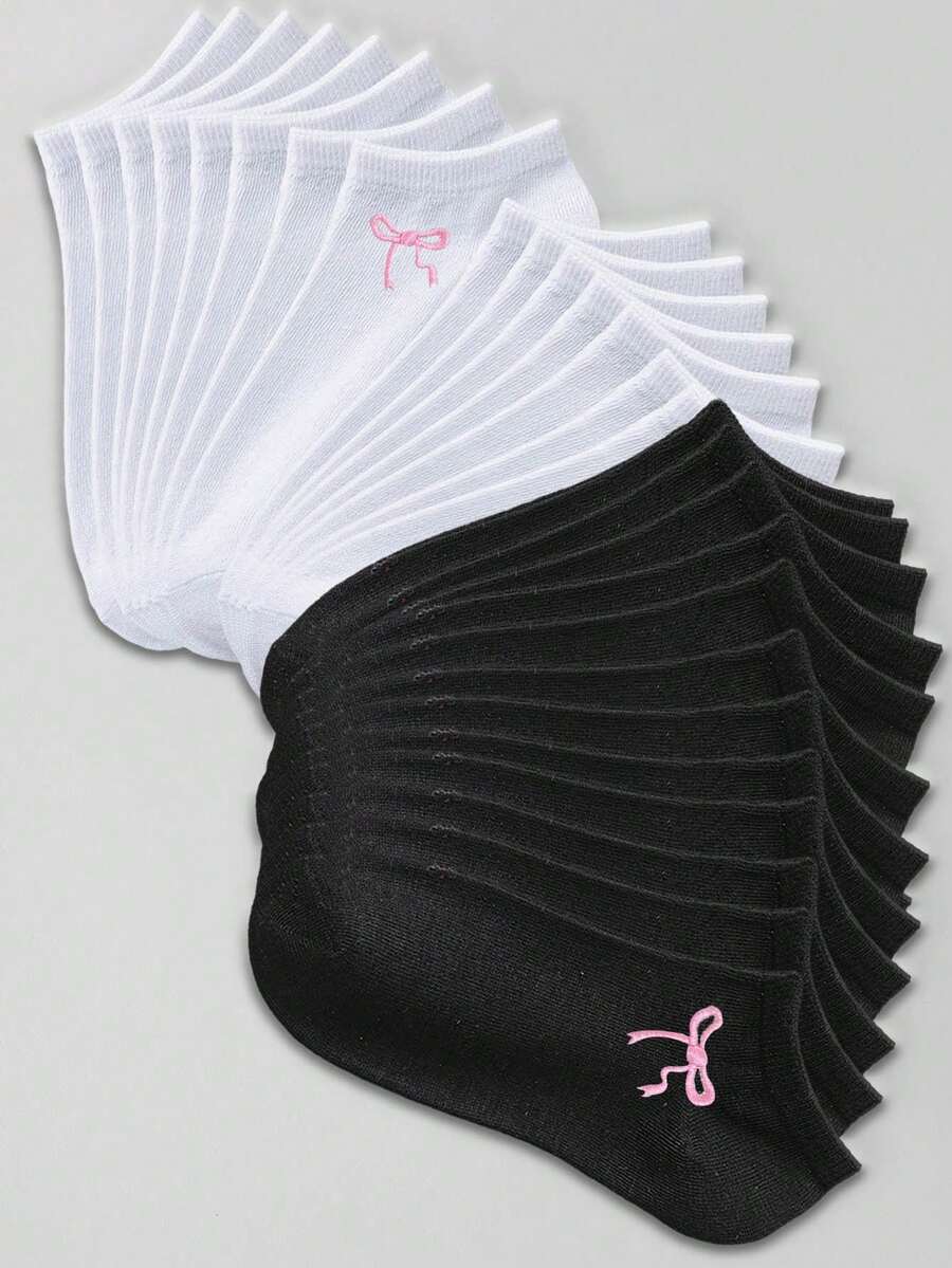 20/10/5/1 双女士短袜，隐形袜，白袜，黑袜，灰袜，女士袜子，可爱袜子，女童袜子，黑色袜子，卡通细节，导轨透气孔设计，吸湿排汗，柔软滑爽，适合各种节日、运动、休闲、商务等日常穿着，一年四季均可穿着，颜色组合随机。 - 黑與白 - 查看 1