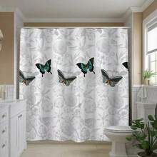 1pc Butterfly Patterned Waterproof Bathroom Shower Curtain, Machine Washable Fabricbathroom Decor Summer - Multicolor - View 9