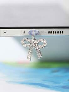 1pc Rhinestone Bow Dust Plug, Elegant Y2K Fashion, Alloy Metal Accessory, Transparent Silicone Smartphone Earphone Tablet Kindle Dust Plug Pendant, Creative Stylish Hanging Decor, Compatible With Apple Lightning/Type-C/Android Micro USB, Fits All Mobile Phone Models - Silver - View 10