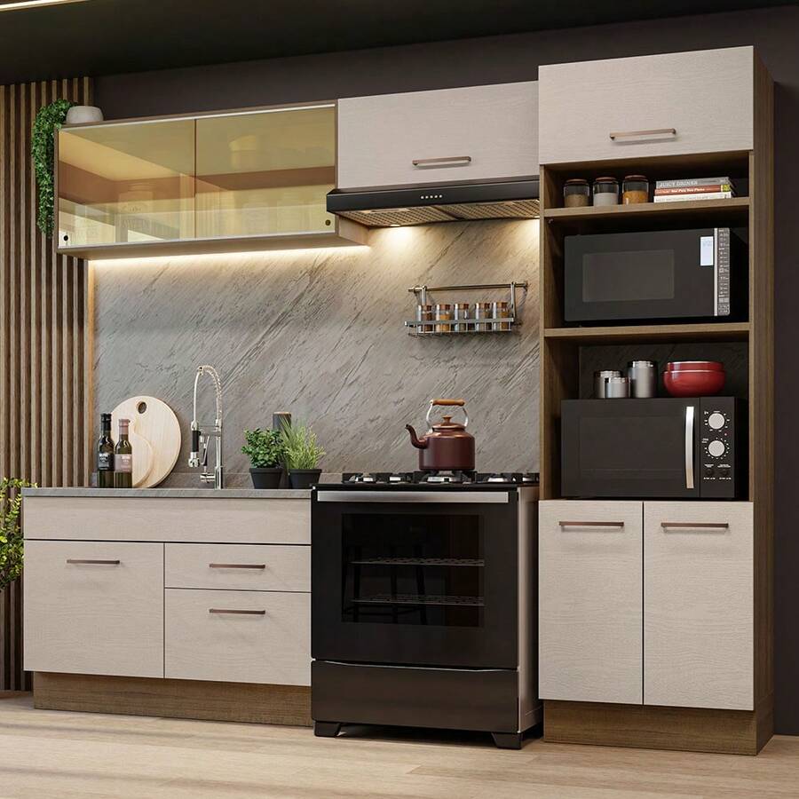 Cocina Integral 270cm Agata Madesa 05 Color Marrón y Crema - Marrón y Crema - Ver 1