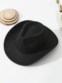 1pc Unisex Solid Boho Cowgirl Hat Cowboy Hat Wide Brim Handmade Plain Fedora Hat Jazz Panama Hat Soft Felt Hat Western Suitable For Daily Use - màu đen - Xem 3