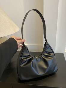 Elegant Fashion Shoulder Bag, New Spring/Autumn Solid Color Pleated Fresh Handbag With Underarm Feel - Black - View 1