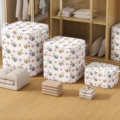 1PC 衣物收纳盒家用大容量衣柜衣物分类盒折叠袋防尘收纳篮升级加强型提手加厚防水面料双面顺滑拉链适用于居家收纳仓库收纳卡通图案