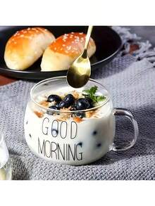 1pc 透明咖啡杯 适用于咖啡店 玻璃麦片杯 晨间杯 牛奶杯 酸奶茶饮料 燕麦燕麦混合玻璃杯 北欧水杯 女士玻璃杯 家用晨间杯 早餐杯 牛奶杯 - 彩色 - 查看 11