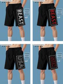 定制男士休闲/运动短裤，可印上您的文字/姓名/标语/有趣的设计，黑色，是节日、生日、周年纪念日、春夏季节送给她的绝佳礼物