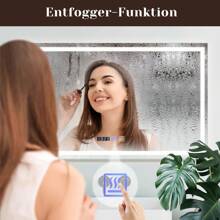 Espejo de baño iluminado - Espejo de baño LED de 100x60 cm, espejo de pared de baño IP44 con interruptor táctil y reloj, función de eliminación de vaho, regulable de 3000K a 6500K