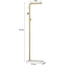 Garderobenständer goldener Kleiderständer freistehend mit satiniertem Stahl-Finish und natürlicher stabiler Marmor-Basis für Mäntel Hüte Schals Hotel Flur - GoldenerGarderobenständer1 - Übersicht 6