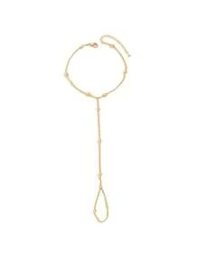 1 Pc Vintage Boho Personalized Plain Circle Beaded Satellite Chain Adjustable Finger Ring Chain Bracelet, Beach Holidays Durable Elegant Daily Accessory For Women