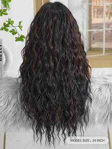 28 英寸长黑栗色多色卷发假发，带有亮点，女士浪漫美丽蓬松合成耐热假发，非常适合日常生活、派对、假日旅行、音乐节和节日礼物。 - 彩色 - 查看 4