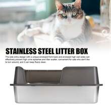 Stainless Steel Litter Box High Sides Anti Splashing Easy To Clean Enclosed Cat Litter Box For Small Medium Cats Small Size Black - As Shown - View 3