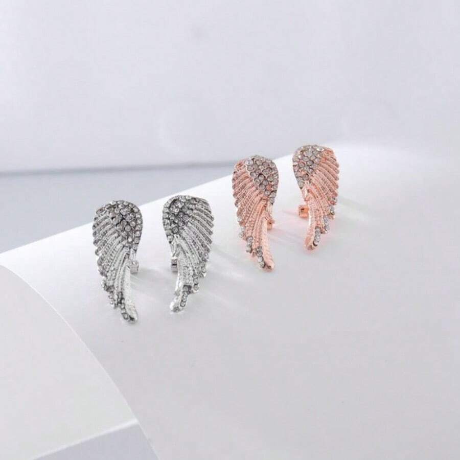2pcs moda alas pendientes pendientes de plumas alas de ángel pendientes San Valentín día de fiesta regalo accesorios navidad Christmas navideño joyería moderna accesorios de fiesta aretes regalo Navidad decoración navideña joyería mujer accesorios - Oro rosa - Ver 1