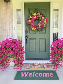 2pcs/4pcs/6pcs/8pcs Hanging Artificial Silk Flower Vine Eucalyptus Plant, UV-Resistant, Suitable For Wedding, Porch, Living Room, Office Wall, Yard, Bookshelf, Home Decor - Red Lotus Color - View 6