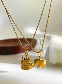 Monlansher Nuevo collar con colgante de acero inoxidable con encanto de elefante y pastel para mujer, diseño de moda y minimalista, apto para uso diario