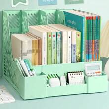 1 Stück Schreibtisch Aktenorganizer mit 4 Fächern, hergestellt aus PP-Material, abnehmbar, platzsparender Bürobedarf und Aktenaufbewahrungsbox, Schreibtischorganizer mit Cartoon-Aufklebern, Schulanfang, Schulmaterial