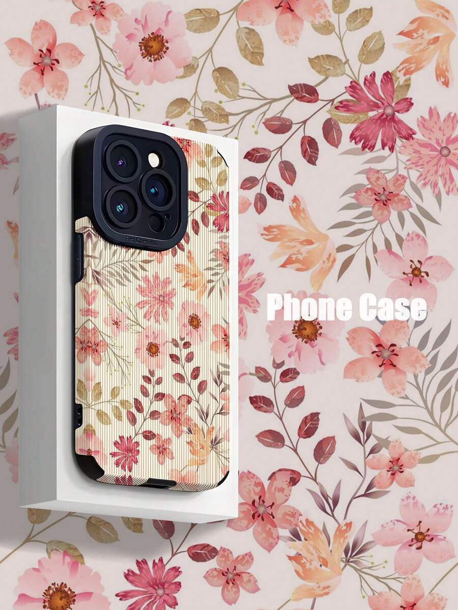 Blue Floral Fashion TPU 1pc Retro Blue Floral Textured Soft TPU Protective Phone Case Compatible With Apple Fit For 15/15PLUS/15PRO/15PROMAX Waterproof Shockproof Anti-Fall Scratch Resistant Spring Gift - Multicolor - View 1