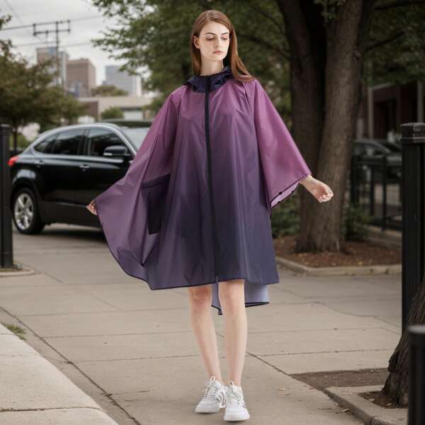 Abrigo impermeable con capucha con cremallera de degradado circular púrpura gris, capa de lluvia ligera, abrigo impermeable con bolsillo para adultos