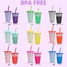 20 PCS 710 Ml Color-Changing Magic Cups With Lid And Reusable Straw, Multicolor Cups For Cold Drinks, Parties, Home And Office - Multicolor - View 7