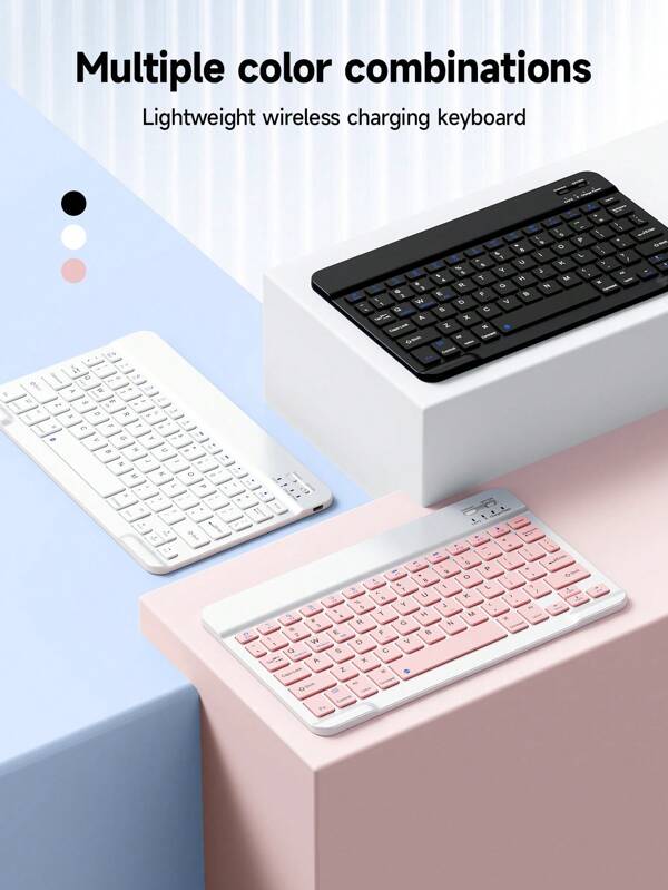Ultracienka przenośna klawiatura bezprzewodowa i mysz bezprzewodowa, urocze kwadratowe nasadki klawiszy bezprzewodowa cicha klawiatura, kompatybilna z systemami IOS/Android/Windows, odpowiednia do smartfonów, laptopów, komputerów stacjonarnych, iPadów i biur domowych, interfejs typu C, Plug and Play, wiele opcji kolorystycznych