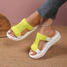 Fresh Wave Pattern Foot Massage Textured Woven Cloud Twist Thick Soft Bottom Casual Slide Slippers - Light Green - View 1