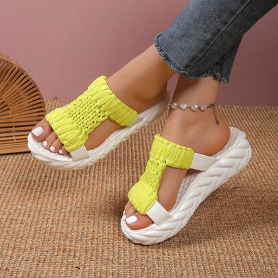 Fresh Wave Pattern Foot Massage Textured Woven Cloud Twist Thick Soft Bottom Casual Slide Slippers