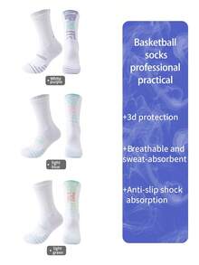 3 Pairs Basketball Socks, Crew Sock, TowelBottom Socks, Anti-Slip, Suitable For Basketball, Cycling, Durable, Black, For Gym - Multicolor - View 19
