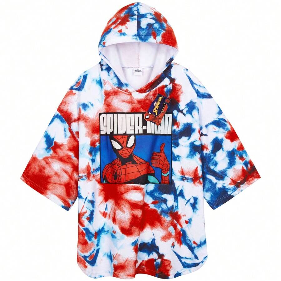 Marvel Spiderman Bath Towel With Hood Absorbent Changing Robe Poncho Swimming Shower Beach Holiday Essentials - Multicolor - View 1