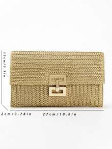 Multi-Layer Twist-Lock Flap Clutch Woven Bag, Suitable For Vacation - Khaki - View 4