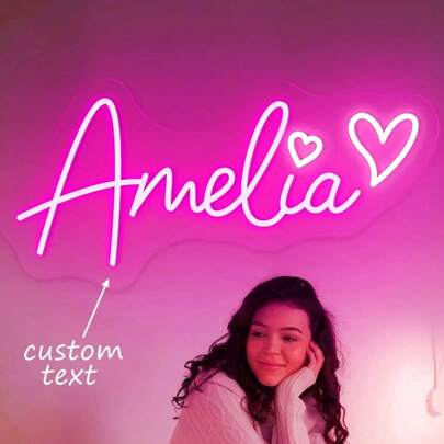 Custom Neon Sign,USB Dimmable Neon Signs Customizable For Wall Bedrrom Dorm Nursing Room Decor, Personalized Neon Sign With Heart For Christmas Wedding Birthday Valentine's Gifts, LED Neon Name Sign For Xmas Bedroom Party Business Light Up Sign,Delicate Romance