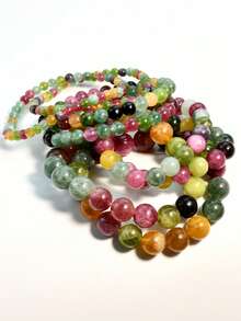1/4/7pcs Bohemian Colorful Tourmaline Bracelet, Vintage Natural Stone Beads, Soothing Emotion & Energy Balance Yoga Bracelet - Multicolor - View 3