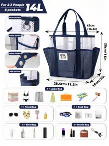 1Pc/Set Macaron Colors Mesh Beach Tote Bag Set With Phone Pocket, Nylon Casual Transparent Toiletry Bag Set With Zipper, Large Capacity Lightweight Storage Bag, Oversized Sandproof Swim Tote, Portable Reusable Summer Tote Bag With Hanging Handle, S/L Wash Bag Gift For New Semester, Spring/Early Summer, Anniversary, Vacation, Daily Use, Holiday, Mother's Day Gift, New Style In 2025.