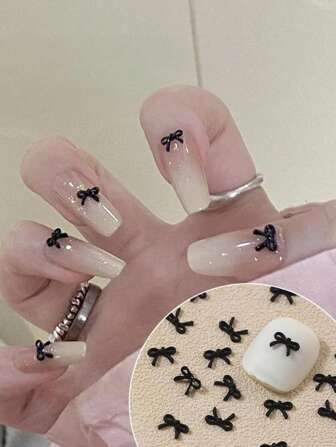 50pcs Mini Bow Nail Art Accessories, Multi-Functional Small Fragrance Black Ribbon Bow Nail Art Decoration, Nail Art Supplies, Nail Art Jewelry, Nail Art Gems