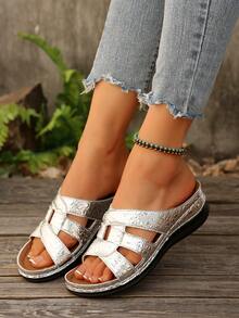 Elegant Women's Platform Wedge Sandals With Thick Sole, Plus Size, Fashion High-Heel Comfortable Suitable For Home, Party, Beach Casual - Silver - View 7