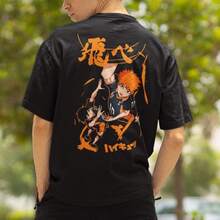 Anime Haikyuu Hinata Shoyo Fly High Manga T-Shirt Unisex Men Women 100% Cotton Top Premium Streetwear New Release Various Colors!! Plus Size - 黑色 - 查看 2