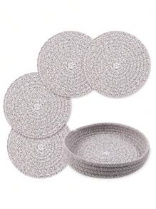 Soporte de rejilla de aproximadamente 20,3 cm (8 pulgadas) apto para platos, ollas y sartenes calientes, posavasos resistente al calor grueso para la cocina, alfombrilla, artículos de cocina esenciales, decoración de mesa y encimera, con cesta de almacenamiento, set de 5 piezas (4 posavasos + 1 cesta de almacenamiento)