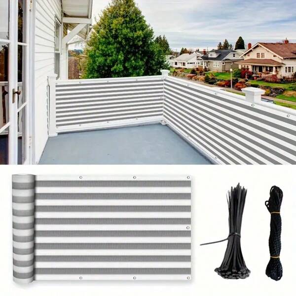 Balcony Privacy Screen Fence Patio Privacy Fence UV Protection Weatherproof Apartment Privacy Fence, White And Gray,Include Zip Tie And Rope