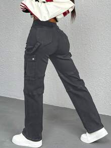 GILIPUR 新款深灰色女士工装阔腿裤，多口袋设计，复古优雅，适合日常休闲穿着，春、秋、冬三季皆宜，也适合新年、情人节等节日穿着。也可作为礼物赠送。适合外出、约会和办公穿着。 - 深灰色 - 查看 3