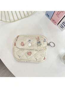 1pc Kawaii Quilted Flower Print Coin Purse With Bunny/Bowknot/Little Bear Pattern,Multifunctional Card Holder, Ins Style Korean Coin Purse Digital Bag Storage Bag.Portable And Stylish-Makeup Bag Portable Travel Toiletry Bag