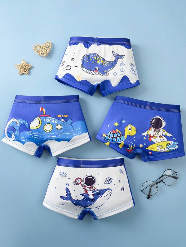 4pcs/Pack Boys' Underwear, Comfortable Breathable Children Cartoon Space Astronaut & Undersea Print Boys Briefs, Suitable For Toddler, Little Kids, Big Kids, Gift For Boy