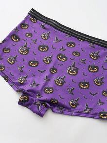 Dircho 5pcs Women Gothic Halloween Skulls Print Contrast Binding Boyshorts, Comfy & Soft Elastic Waist Intimates Panties, Women's Lingeries & Underwear - Multicolor - View 4