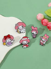 1pc/5pcs Sanrio Cartoon Brooch Set, Includes Kitty, Pompompurin, Bowknot Design Metal Badge, Fashion Apparel Accessories - Multicolor - View 4
